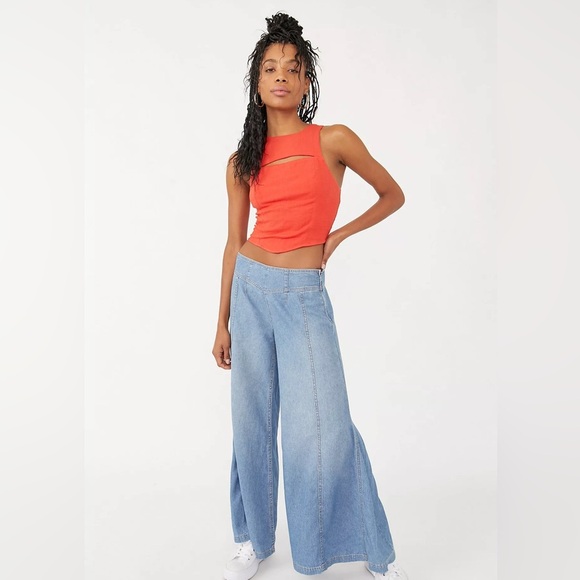 Free People Sneak a Peak Orange Red Top XL - Picture 3 of 6